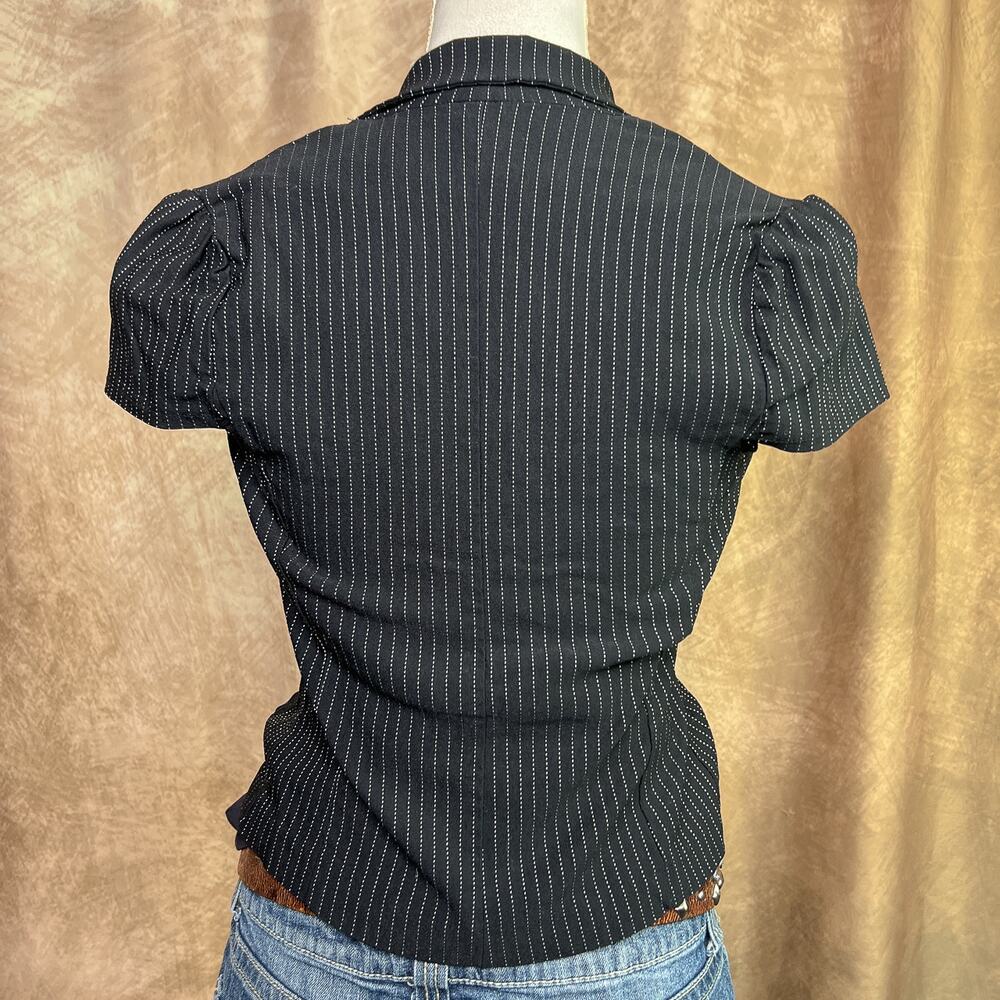Wet Seal Bolero Jacket Pinstripe Cropped Black Puff Sleeve Vintage Y2K Indie - Picture 3 of 7
